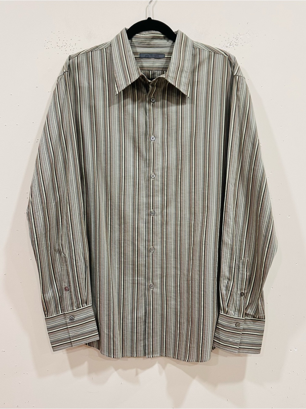 John Varvatos Collection Mens XL Striped Silk Cotton Blend Shirt Luxury